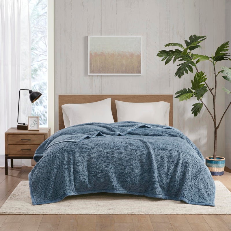Woolrich John Rich & Bros. Woolrich Burlington Berber Blanket Super Soft, Cozy Lightweight Cover with Luxurious Velvet Binding, Modern Trendy All Season Bedspread Bedding-Set, King: 108x90, Blue - Image 2